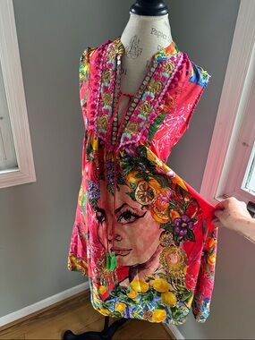 Antica Sartoria beaded embroidered resort wear sleeveless summer tropical dress